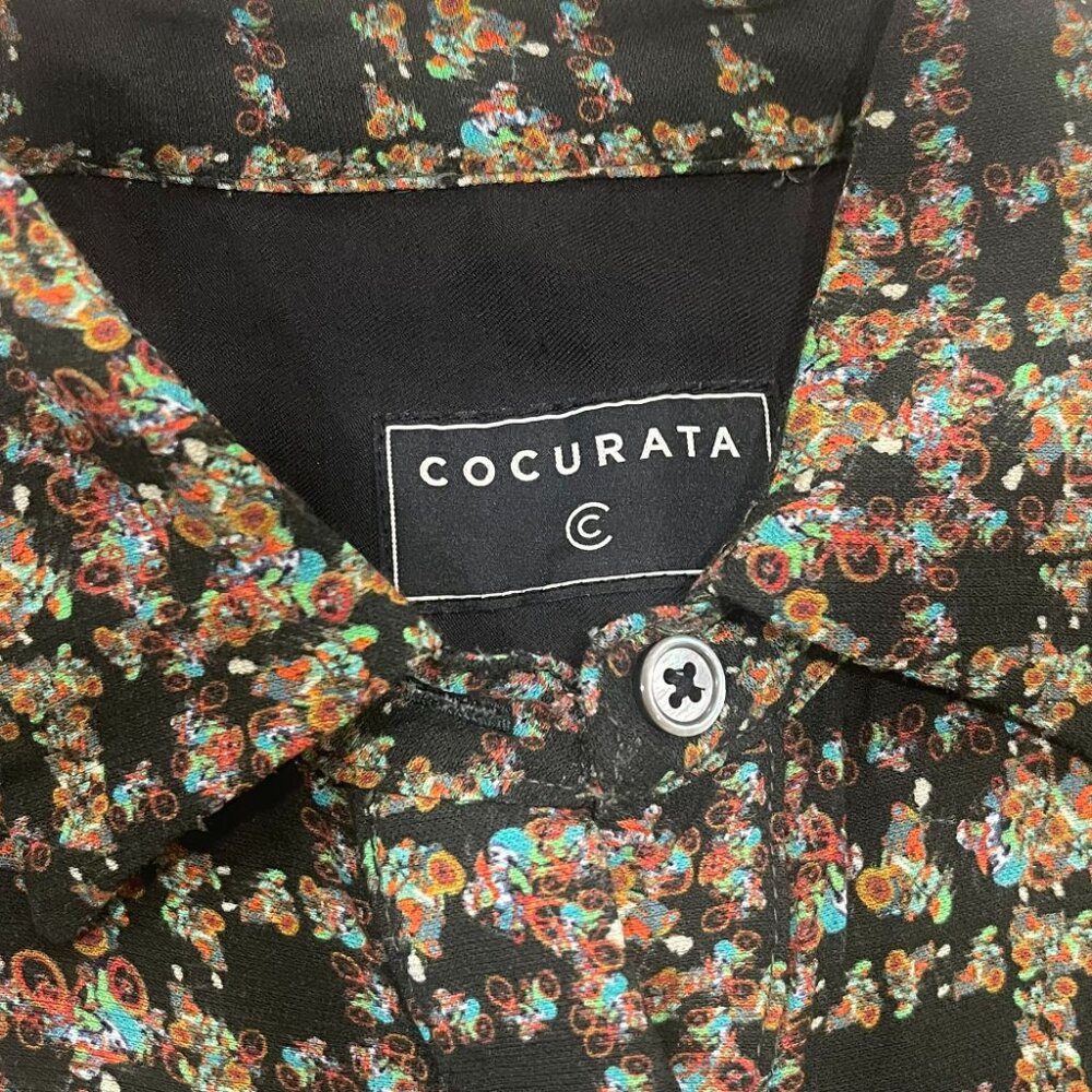 Cocurata Women's Graphic Print Long Sleeve Button Up Dress Shirt, Size S - Picture 5 of 5